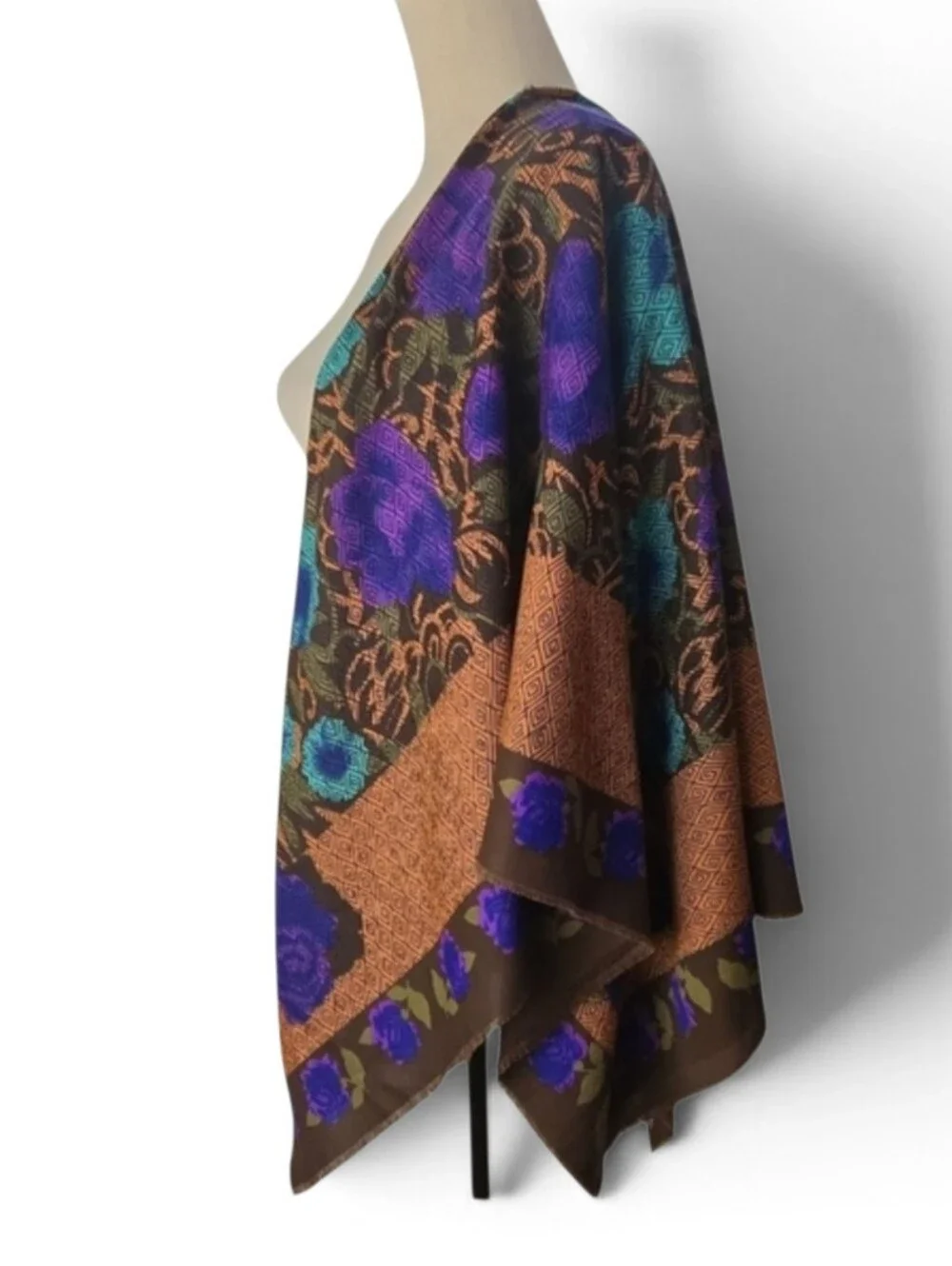 VTG 70s Sears Made in Italy Floral Polyester Square Scarf Fringed 46x46 Boho